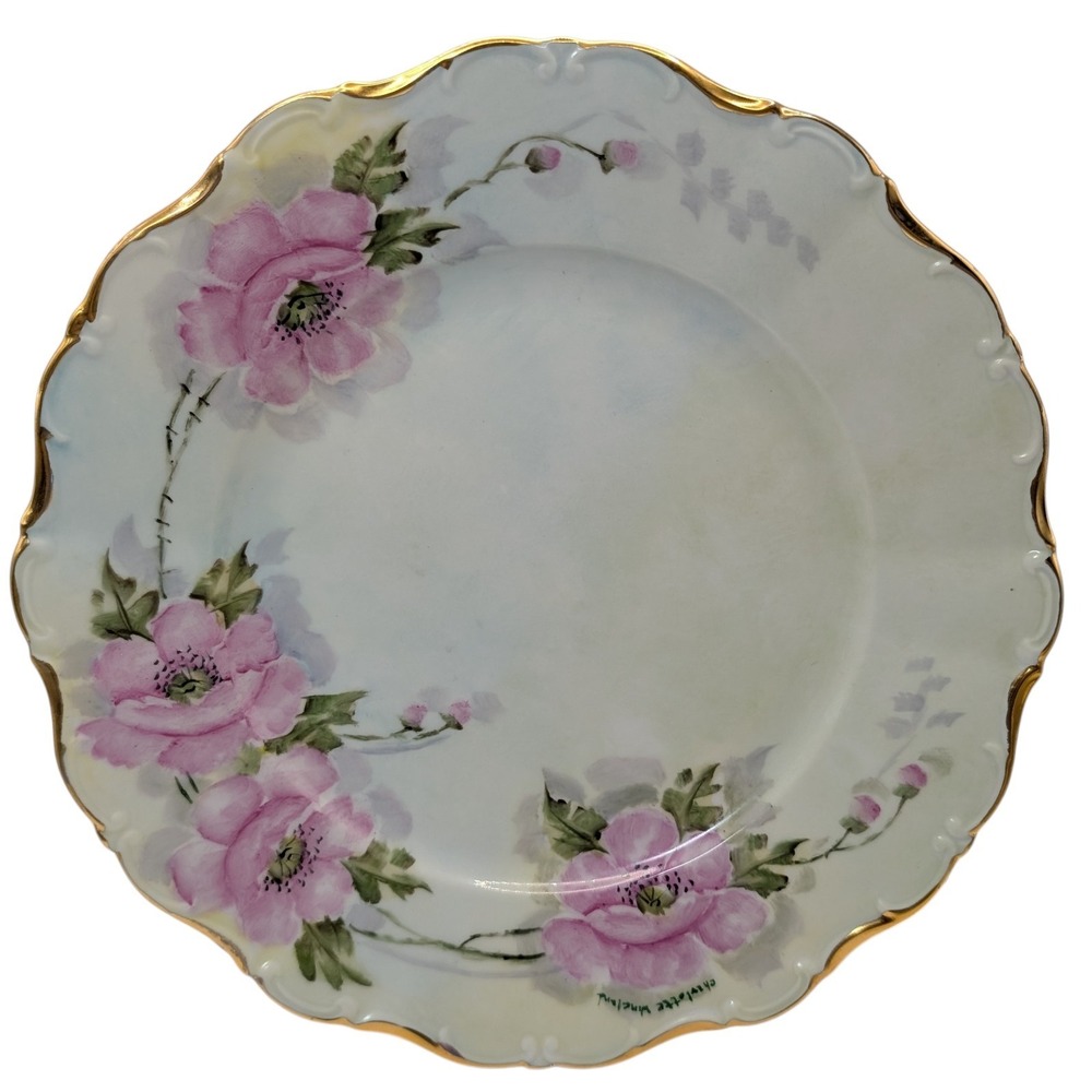 Seltmann Weiden Dinner Plate Floral Hand Painted‎ Bavaria West Germany Signed